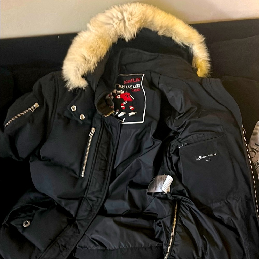 Moose Knuckles Black Jacket with Fur Trim